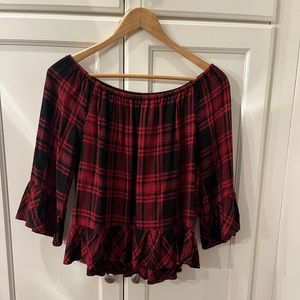Sanctuary Red and Black Plaid Top Ruffles